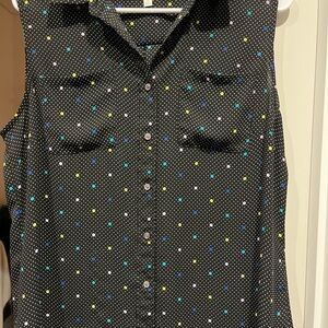 Talbots Black Blouse with Colorful Dots